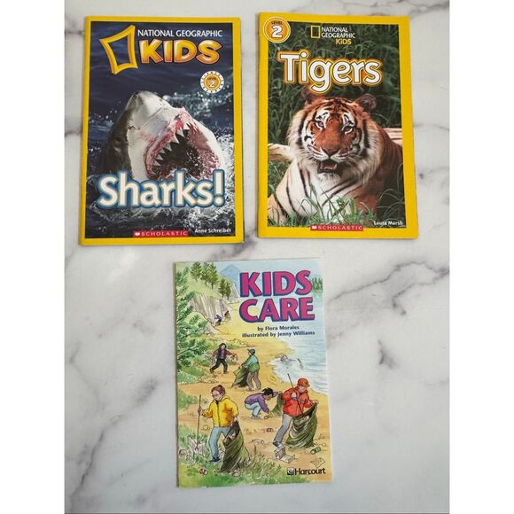 National Geographic kids Tigers Sharks kids care paperback bundle of 3 books chi - Picture 1 of 4